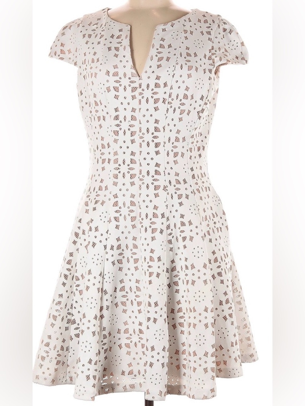 Julia Jordan Women's Cream Eyelet Fit-and-Flare Dress. White with cream underlay